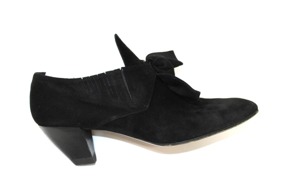 Vintage 90s Carla Marchetti Heels 38.5 Italy Bootie Suede Leather Bow Tie